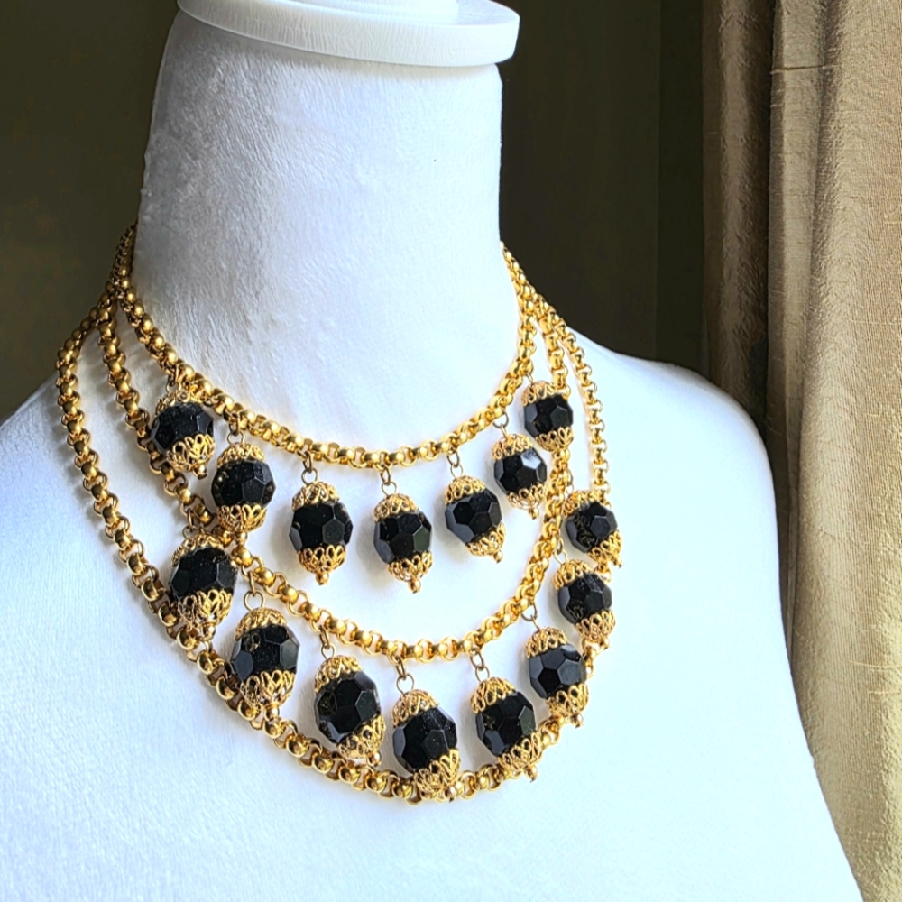 Chico's Gold and Black Statement Necklace